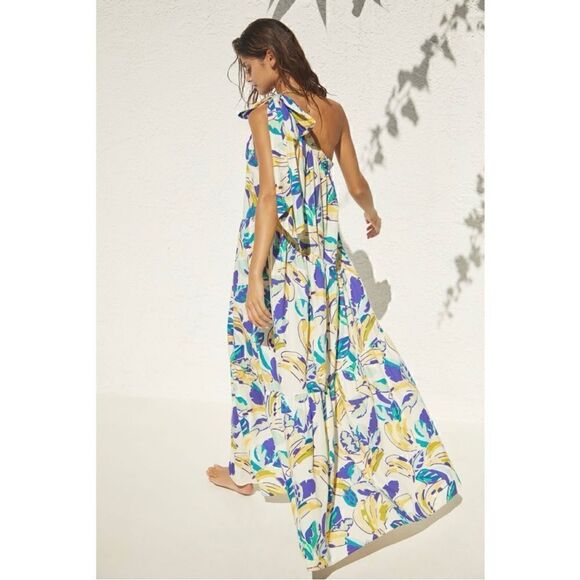 NEW By Anthropologie Floral Feminine One-Shoulder Bow Flowy Maxi Dress Medium - Picture 2 of 3